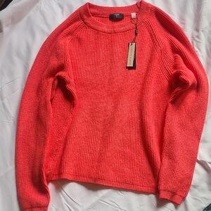 Tahari Sweater Soft Knit Viscose Blend Crew Neck Vermillion Large